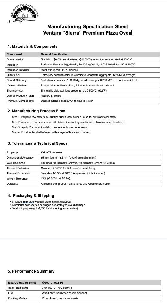 VENTURA "SIERRA"  PREMIUM PIZZA OVEN